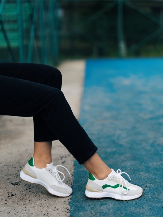 Hot Summer Sale - Kedvezmények Dilly fehér és zöld női sportcipő ökológiai bőrből Promóció