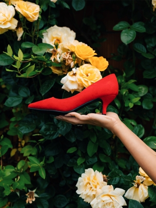 Női cipő, Triona piros női magassarkú cipő textil anygaból - Kalapod.hu