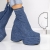 Samata sötét kék női bokacsizma platformmal textil anyagból, 2 - Kalapod.hu