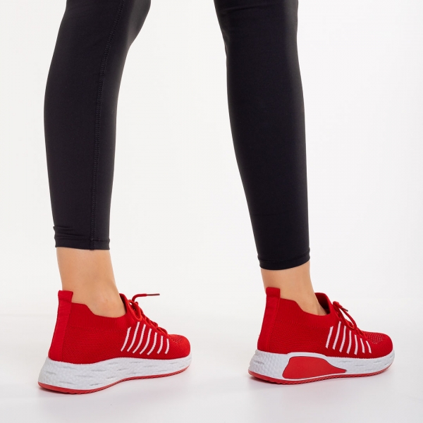 Biriza piros női sportcipő textil anyagból, 4 - Kalapod.hu