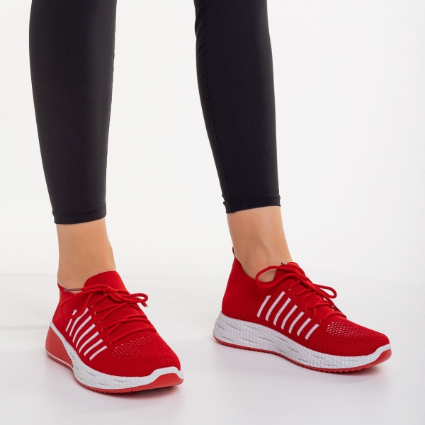 Biriza piros női sportcipő textil anyagból, 5 - Kalapod.hu