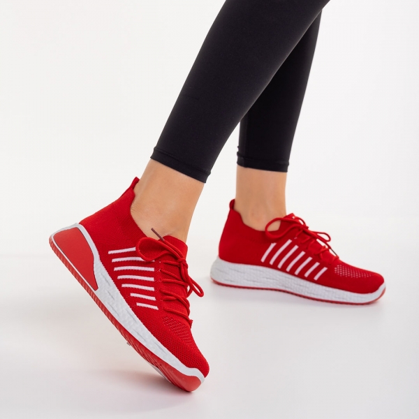 Biriza piros női sportcipő textil anyagból, 6 - Kalapod.hu
