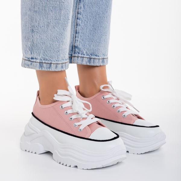 Unika rózsaszín női tornacipő, textil anyagból, 3 - Kalapod.hu