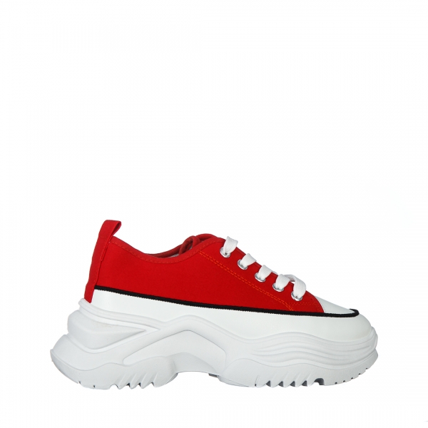 Unika piros női tornacipő, textil anyagból, 2 - Kalapod.hu