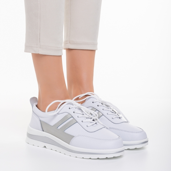 Zenni fehér és ezüst alkalmi női cipő, természetes bőrből készült, 3 - Kalapod.hu