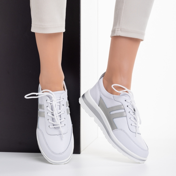 Zenni fehér és ezüst alkalmi női cipő, természetes bőrből készült, 5 - Kalapod.hu