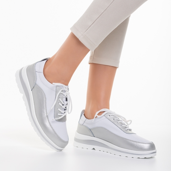 Lessie fehér és ezüst alkalmi női cipő, természetes bőrből készült, 4 - Kalapod.hu