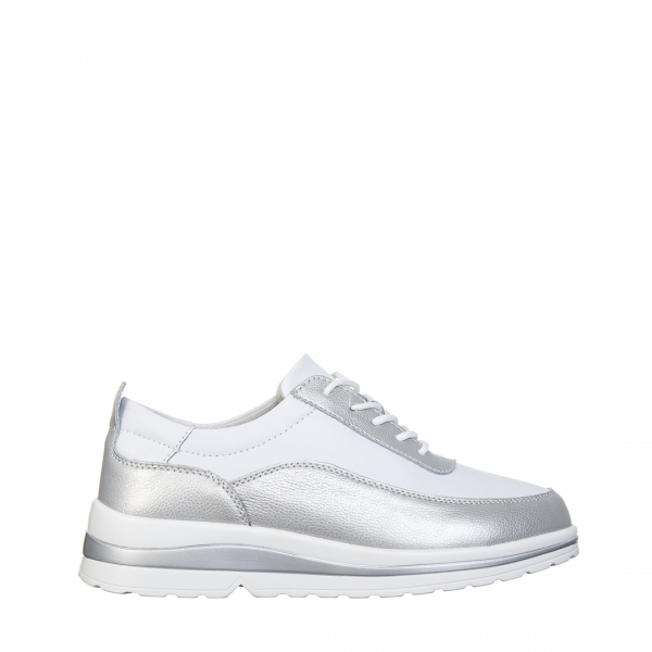Lessie fehér és ezüst alkalmi női cipő, természetes bőrből készült, 2 - Kalapod.hu