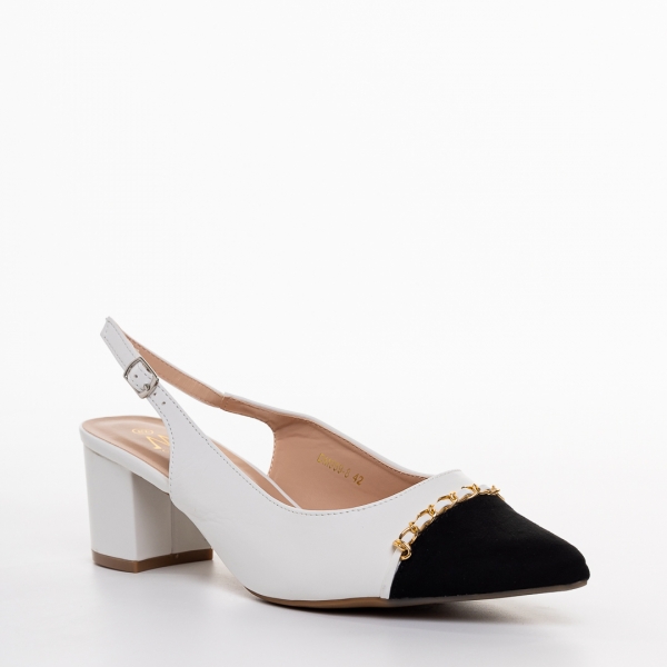 Felicity fehér és fekete női cipő sarokkal, műbőrből készült - Kalapod.hu