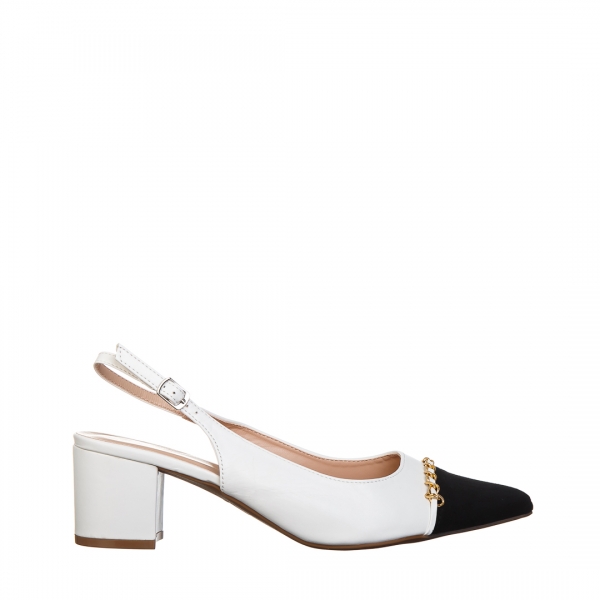 Felicity fehér és fekete női cipő sarokkal, műbőrből készült, 2 - Kalapod.hu