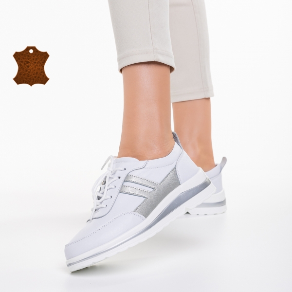Zenni fehér és ezüst alkalmi női cipő, természetes bőrből készült - Kalapod.hu