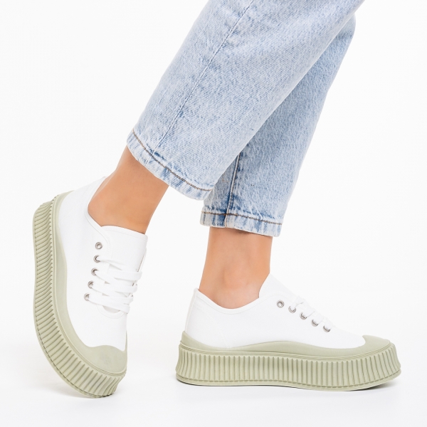 Giada fehér és zöld női tornacipő, textil anyagból készült - Kalapod.hu