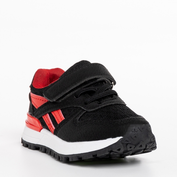 Venetta fekete és piros gyerek sportcipő, textil anyagból készült, 3 - Kalapod.hu