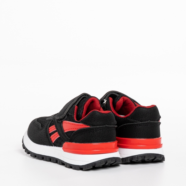 Venetta fekete és piros gyerek sportcipő, textil anyagból készült, 4 - Kalapod.hu