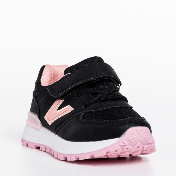 Rockie fekete és rózsaszín gyerek sportcipő, műbőrből készült, 3 - Kalapod.hu