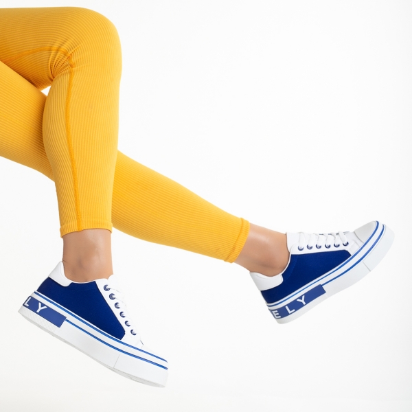 Calandra női fehér és kék sportcipő ökológiai bőrből és  textil anyagból, 6 - Kalapod.hu