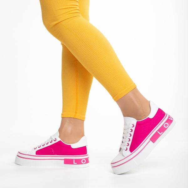 Calandra ökológiai bőrből és  textil anyagból készült, fehér és rózsaszín női sportcipő, 3 - Kalapod.hu