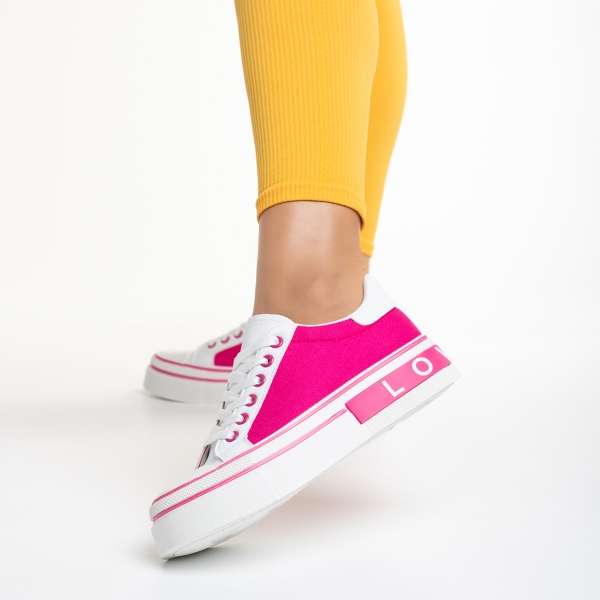 Calandra ökológiai bőrből és  textil anyagból készült, fehér és rózsaszín női sportcipő, 4 - Kalapod.hu