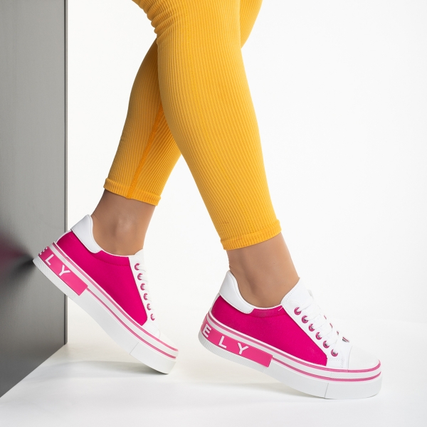 Calandra ökológiai bőrből és  textil anyagból készült, fehér és rózsaszín női sportcipő, 5 - Kalapod.hu