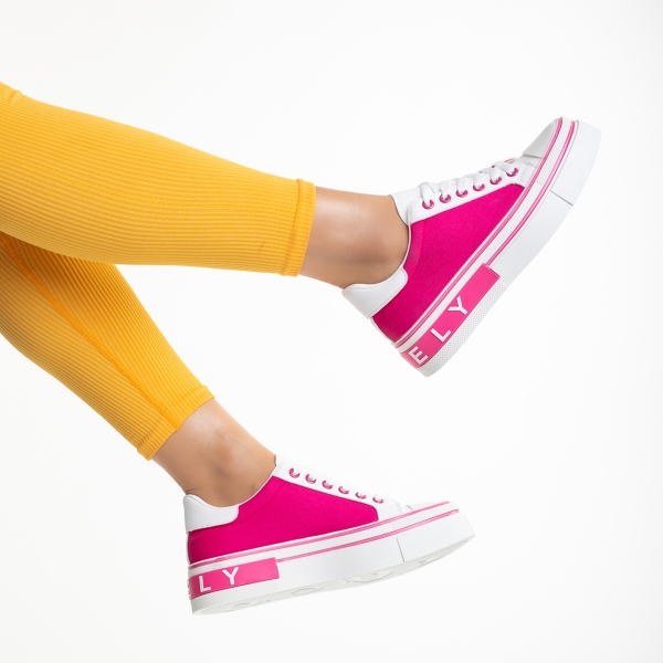 Calandra ökológiai bőrből és  textil anyagból készült, fehér és rózsaszín női sportcipő, 6 - Kalapod.hu