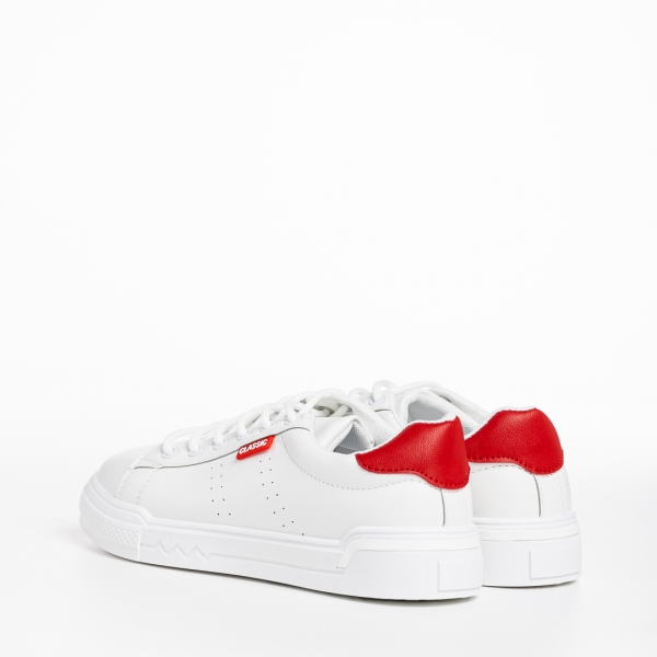 Ruba fehér és piros női sportcipő, textil anyagból készült, 4 - Kalapod.hu