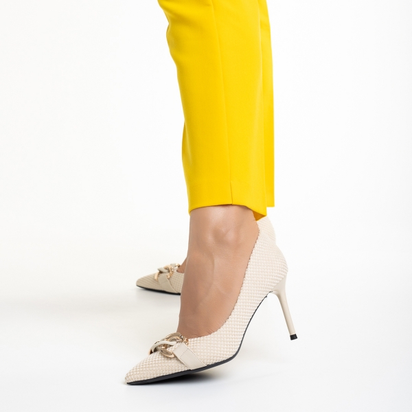 Rosette bézs női cipő, textil anyagból készült, 4 - Kalapod.hu