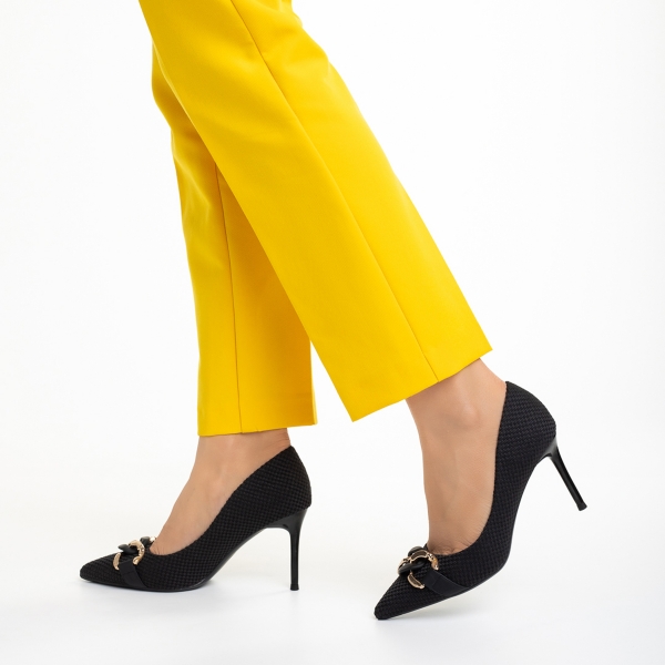Rosette fekete női cipő, textil anyagból készült, 3 - Kalapod.hu
