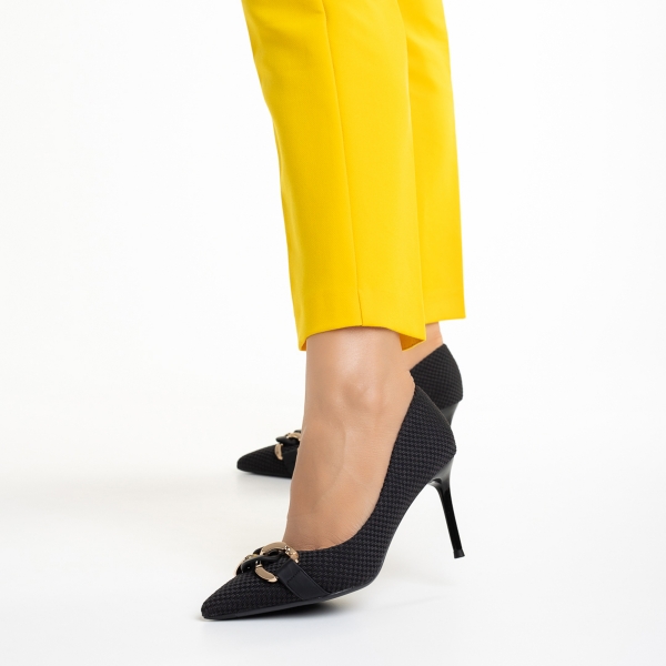 Rosette fekete női cipő, textil anyagból készült, 4 - Kalapod.hu