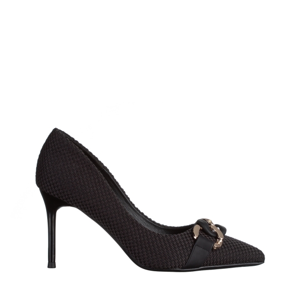 Rosette fekete női cipő, textil anyagból készült, 2 - Kalapod.hu