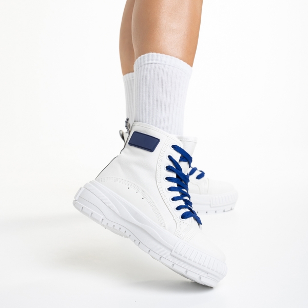 Sinda fehér és kék női tornacipő, textil anyagból készült, 4 - Kalapod.hu