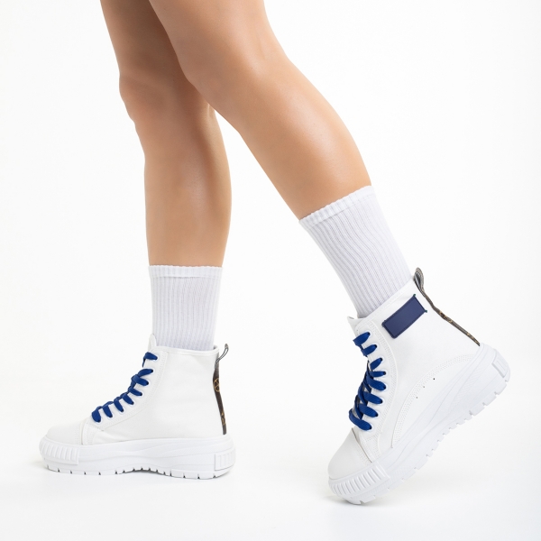 Sinda fehér és kék női tornacipő, textil anyagból készült, 3 - Kalapod.hu