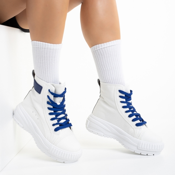 Sinda fehér és kék női tornacipő, textil anyagból készült, 5 - Kalapod.hu