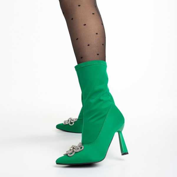 Yarely zöld női bokacsizma, textil anyagból készült, 3 - Kalapod.hu