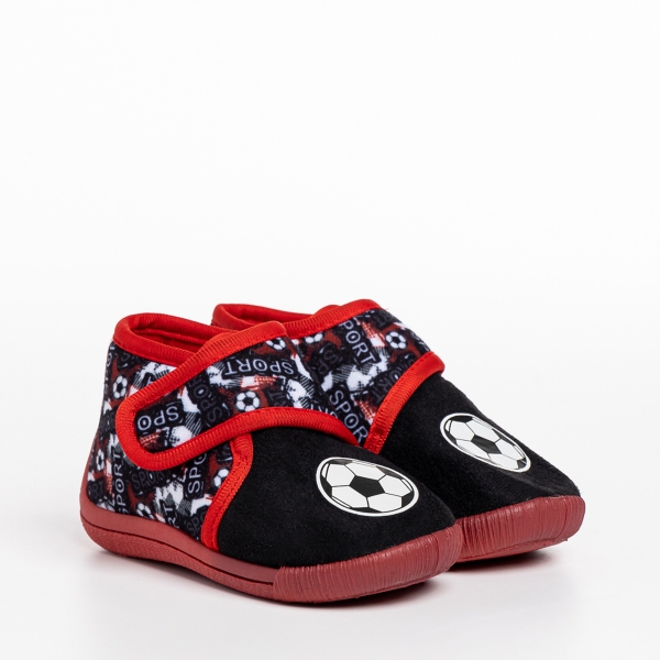 Solina fekete és piros gyerek papucs, textil anyagból készült, 3 - Kalapod.hu