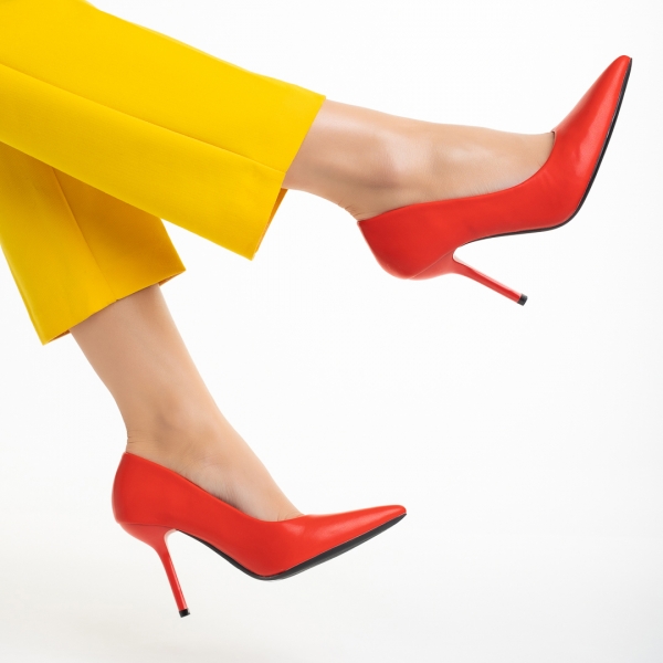 Leya piros női cipő, műbőrből készült, 6 - Kalapod.hu