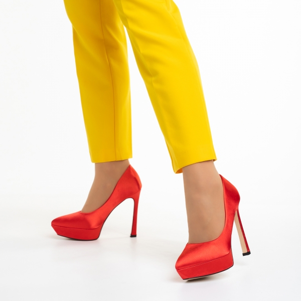 Coriana piros női cipő, textil anyagból készült, 4 - Kalapod.hu