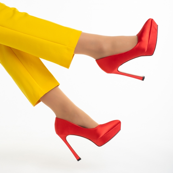 Coriana piros női cipő, textil anyagból készült, 6 - Kalapod.hu