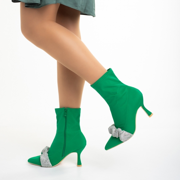 Revonda zöld női bokacsizma, textil anyagból készült, 4 - Kalapod.hu