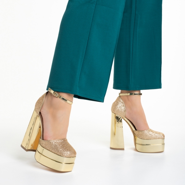 Elara arany női cipő, textil anyagból készült, 3 - Kalapod.hu
