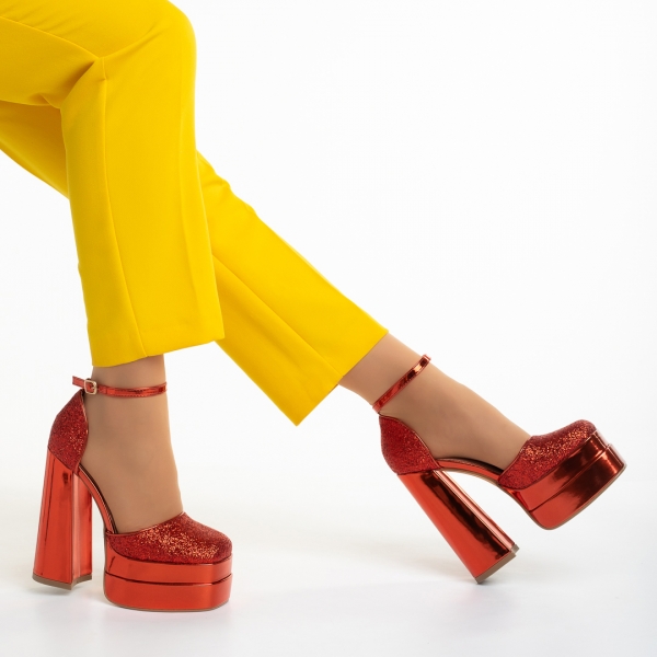 Elara piros női cipő, textil anyagból készült, 4 - Kalapod.hu