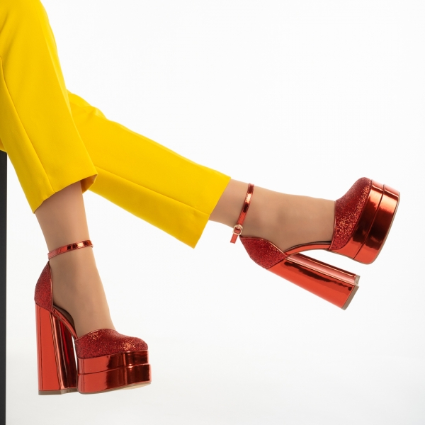 Elara piros női cipő, textil anyagból készült, 5 - Kalapod.hu