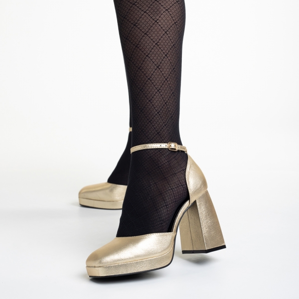 Oneka arany női cipő sarokkal, műbőrből készült, 3 - Kalapod.hu