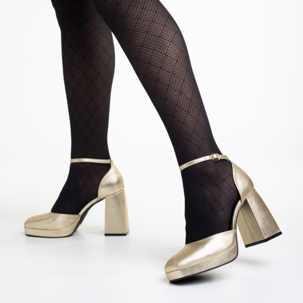 Oneka arany női cipő sarokkal, műbőrből készült, 4 - Kalapod.hu