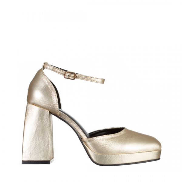 Oneka arany női cipő sarokkal, műbőrből készült, 2 - Kalapod.hu