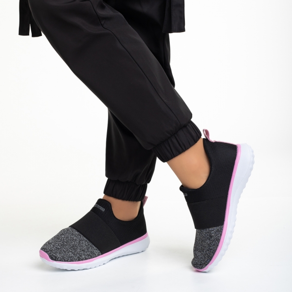 Sisto fekete és szürke női sportcipő, textil anyagból készült, 4 - Kalapod.hu