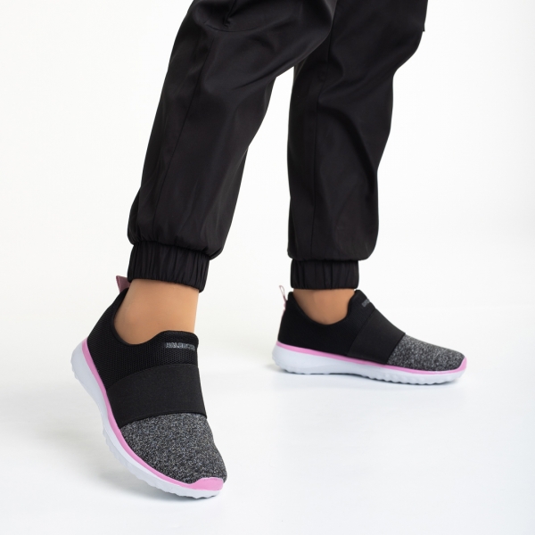 Sisto fekete és szürke női sportcipő, textil anyagból készült, 3 - Kalapod.hu