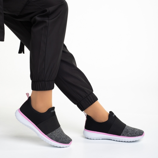 Sisto fekete és szürke női sportcipő, textil anyagból készült, 5 - Kalapod.hu