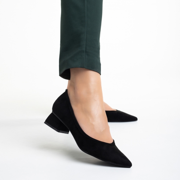 Ziva fekete női cipő sarokkal, textil anyagból készült, 6 - Kalapod.hu