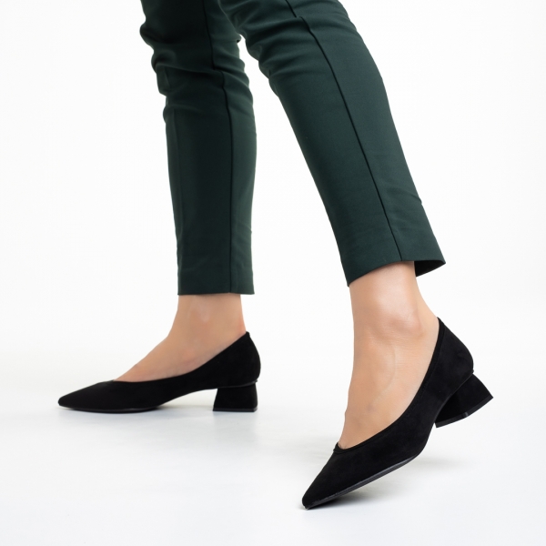 Ziva fekete női cipő sarokkal, textil anyagból készült - Kalapod.hu