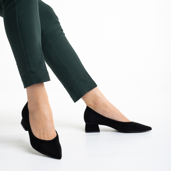 Ziva fekete női cipő sarokkal, textil anyagból készült, 4 - Kalapod.hu